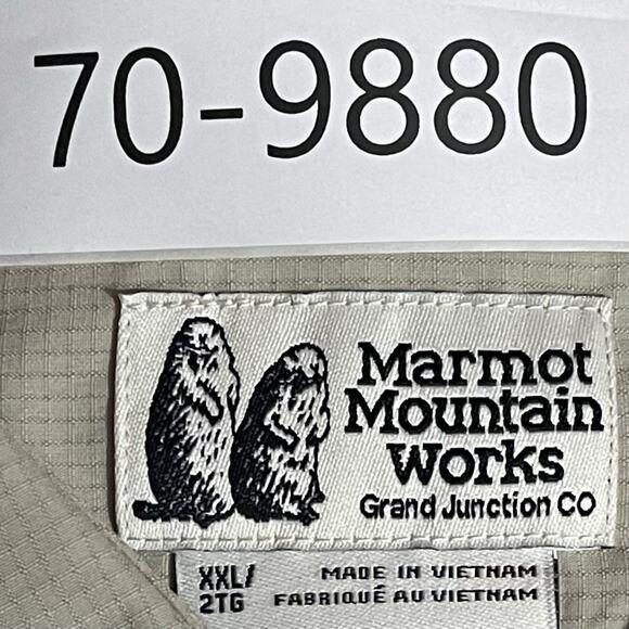 Marmot Mens Aerobora Button Down Shirt XXL Sandbar Tan Roll Tab Wicking Rip Stop - Picture 15 of 15